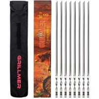 Skewers 22" Large【Upgraded】Shish Kabob Skewers Stainless Steel Long &V-Shape Reusable Kabob Sticks Barbecue BBQ Skewers For Grilling Set of 8 Piece Heavy Duty Wide BBQ Sticks Ideal for Shish Kebab