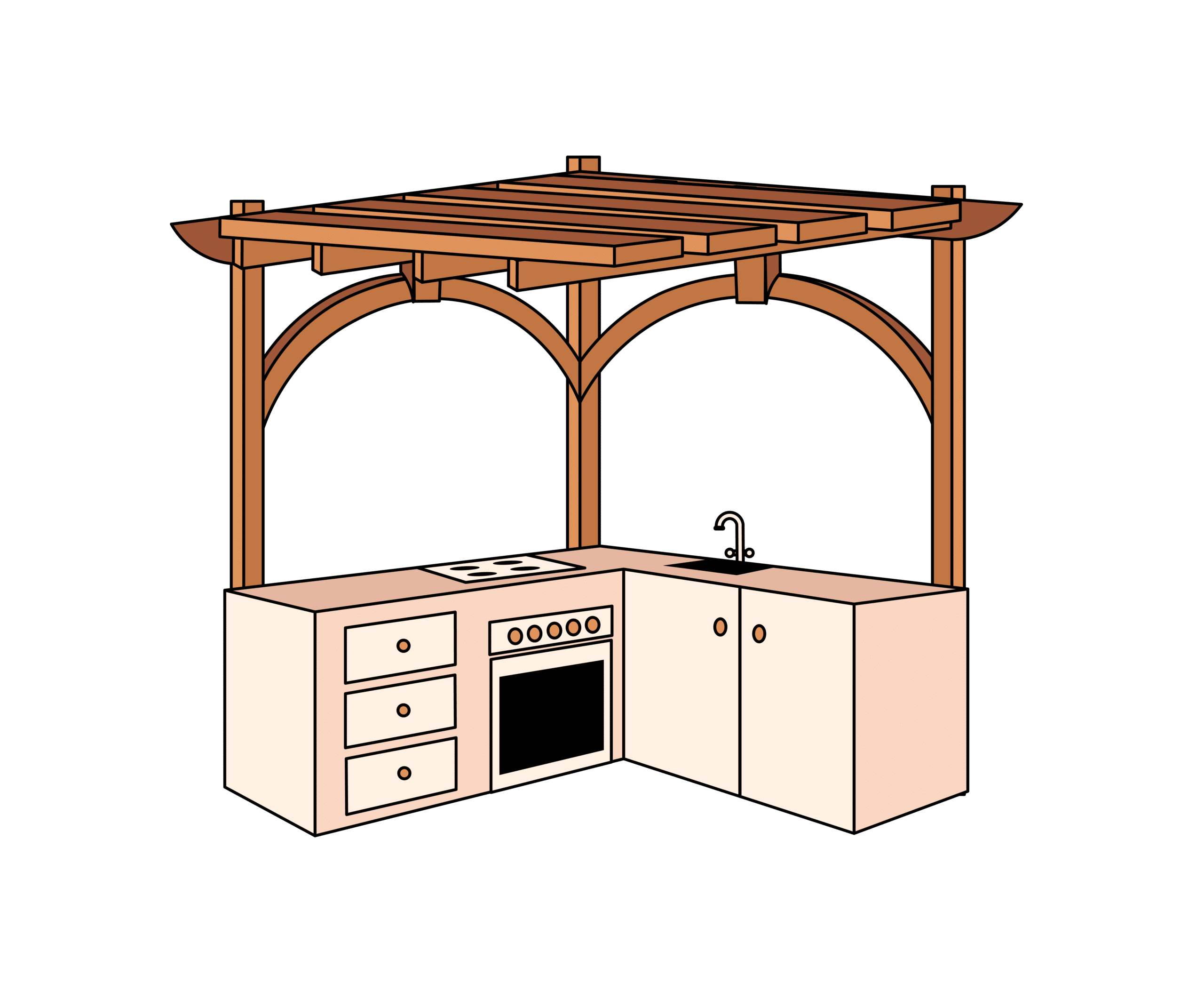 Pergola roof for outdoor kitchen