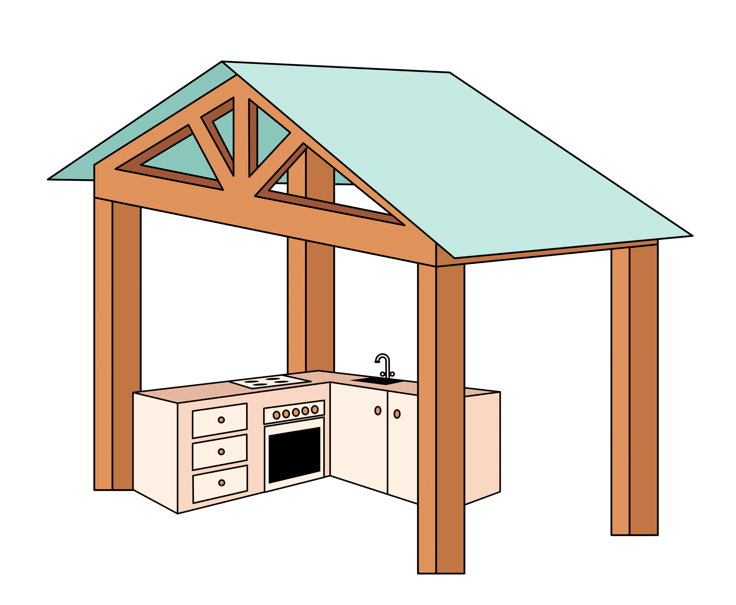 Truss roof for outdoor kitchen